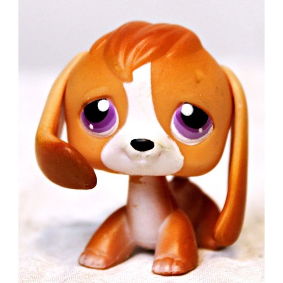 2004 Hasbro LPS Littlest Pet Shop #301 Orange and White Beagle Dog Purple Eyes - Picture 1 of 6